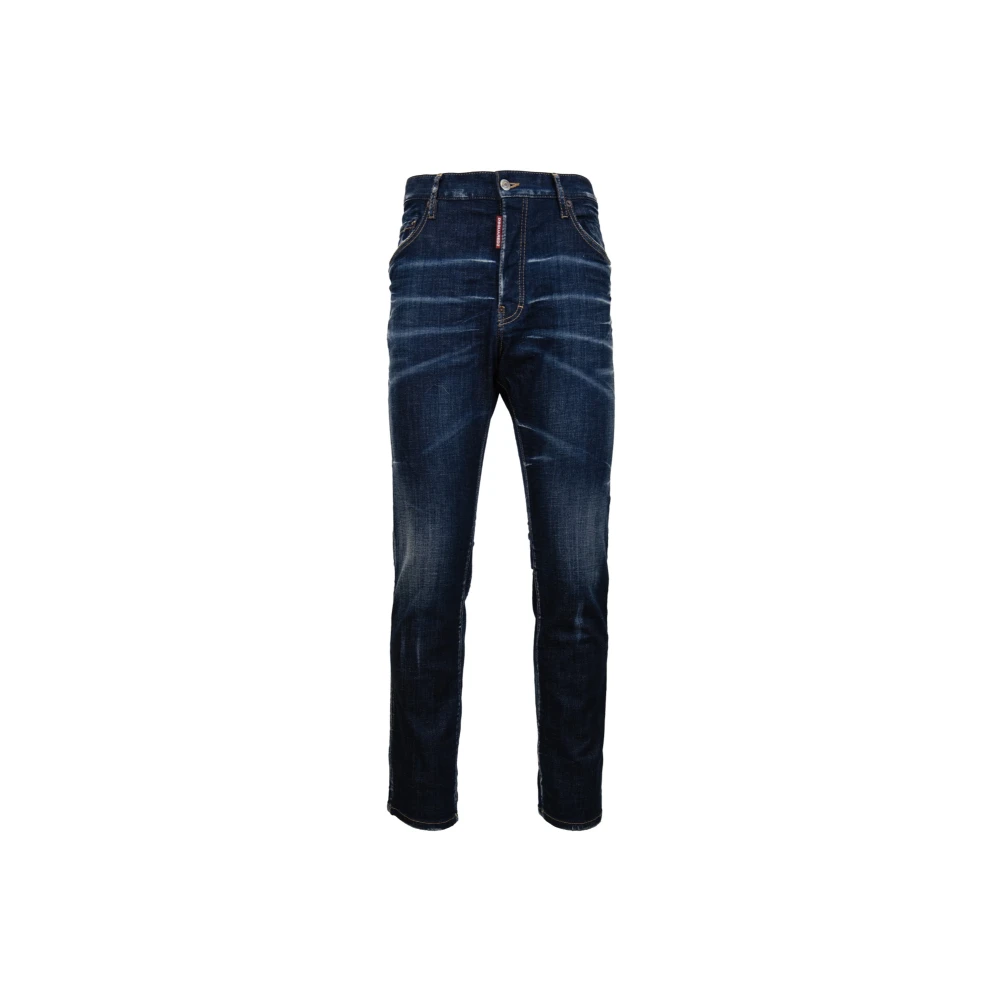 Dsquared2 Mäns Knapp Jeans med Läder Patch Blue, Herr