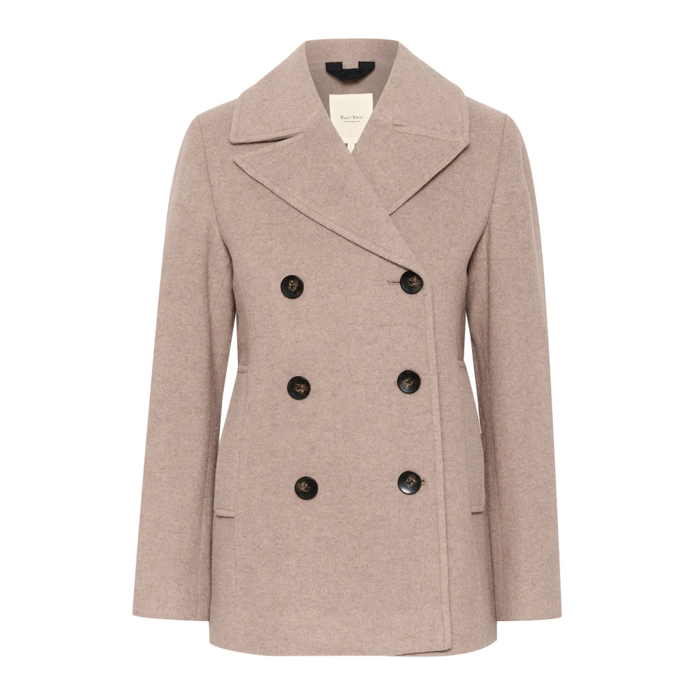 Part Two Klassieke Jas met Brede Kraag en Knopen Beige Dames