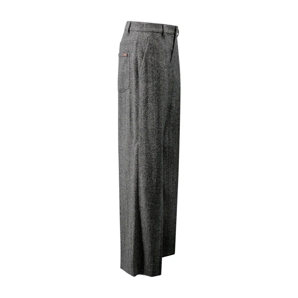 BRUNELLO CUCINELLI Zwarte Wollen Blend Herringbone Broek Black Dames