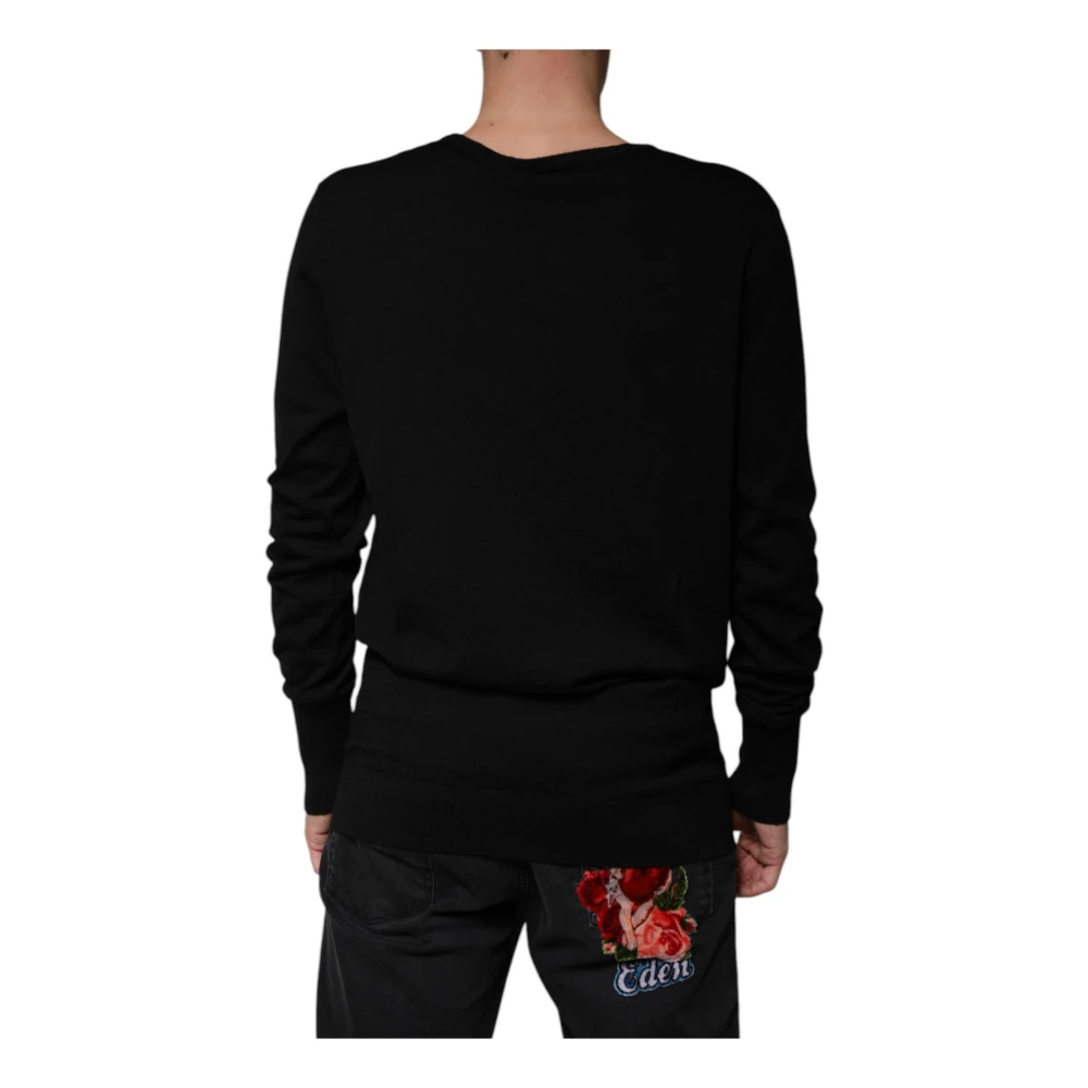 Dolce & Gabbana Zwarte Wol Logo Trui Black Heren