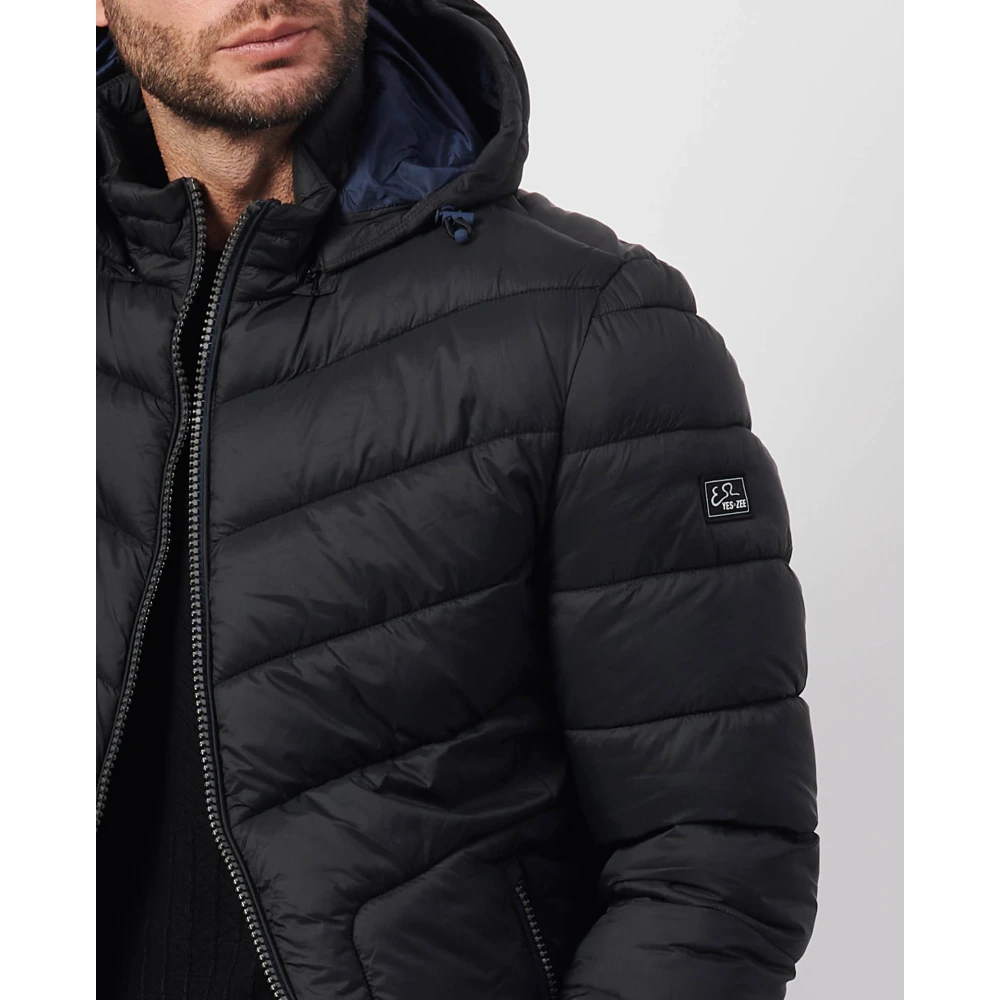 YES ZEE Zwarte Gewatteerde Hooded Ritsjas Black Heren