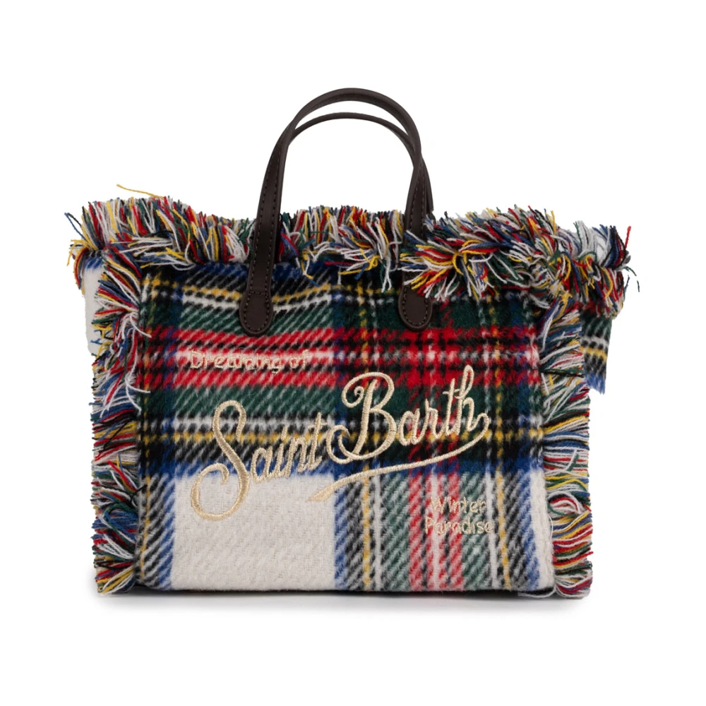 MC2 Saint Barth Rode wollen tartan handtas met franjes Multicolor Dames