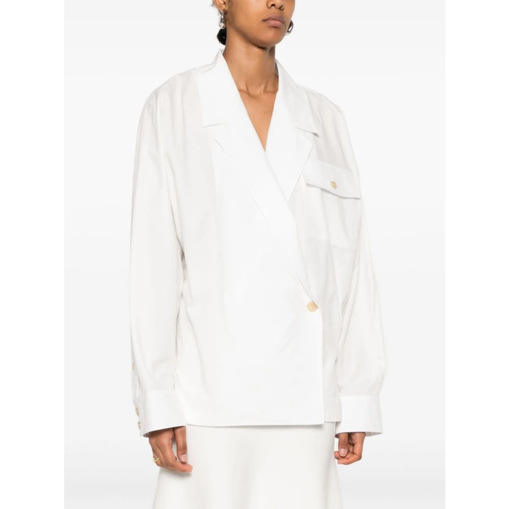 Khaite Witte Katoenen Poplin Dubbel-Breasted Overhemd White Dames