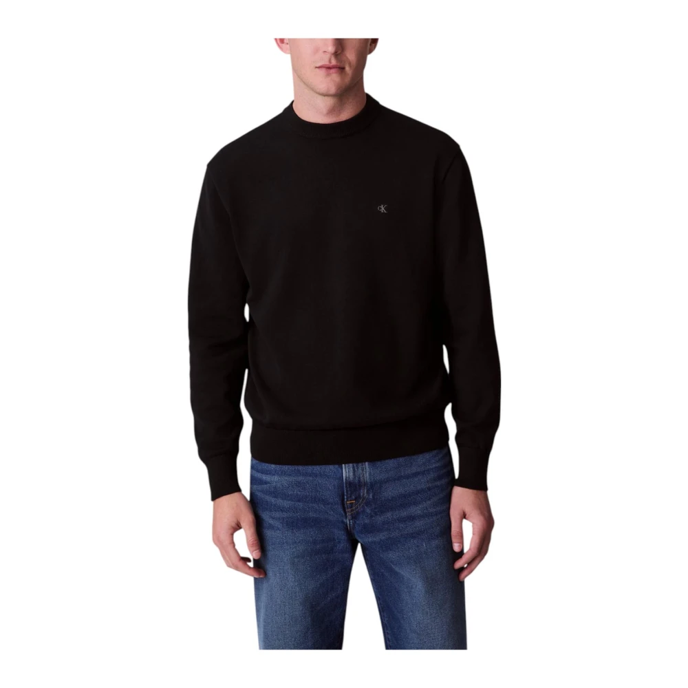 Calvin Klein Jeans , Knitwear, Male, Black, S, Round Neck Long Sleeve Knit Jumper