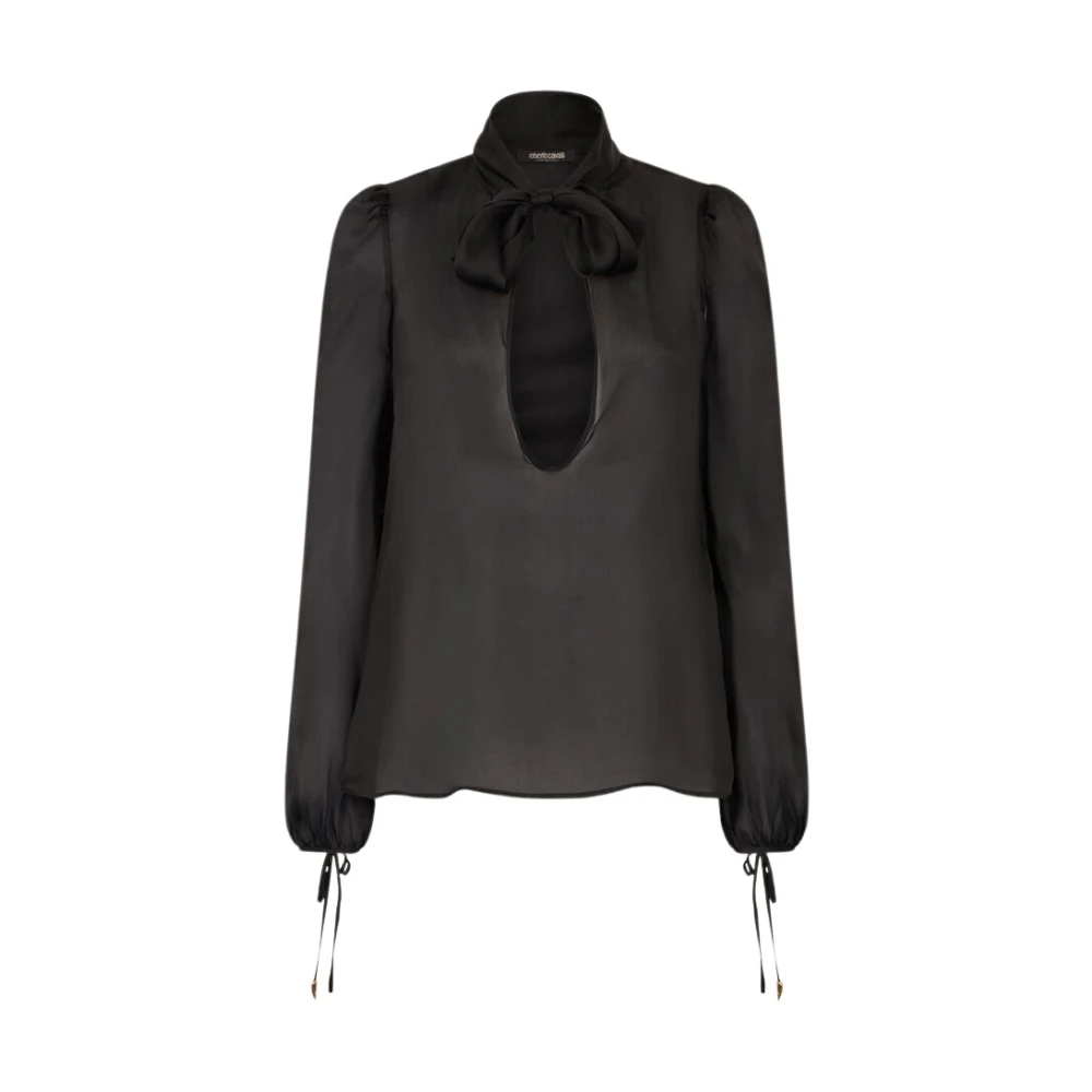 Roberto Cavalli , Blouses, Female, Black, M, Silk Bow Cutout Blouse