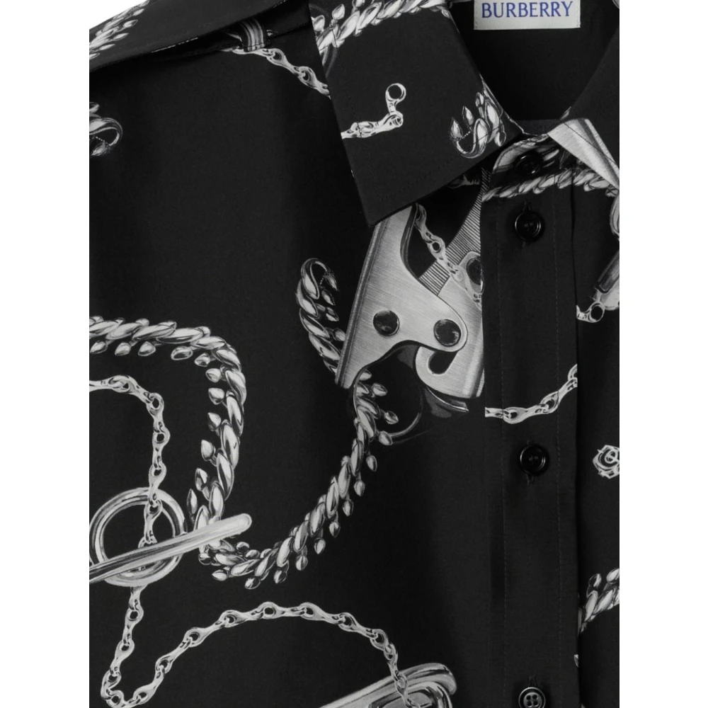 Burberry Grafische Print Zijden Shirt Zwart Black Dames
