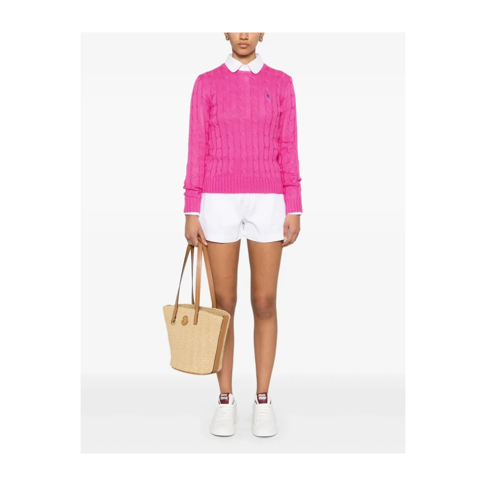 Polo Ralph Lauren Fuchsia Crew Neck Sweater met Pony Pink Dames