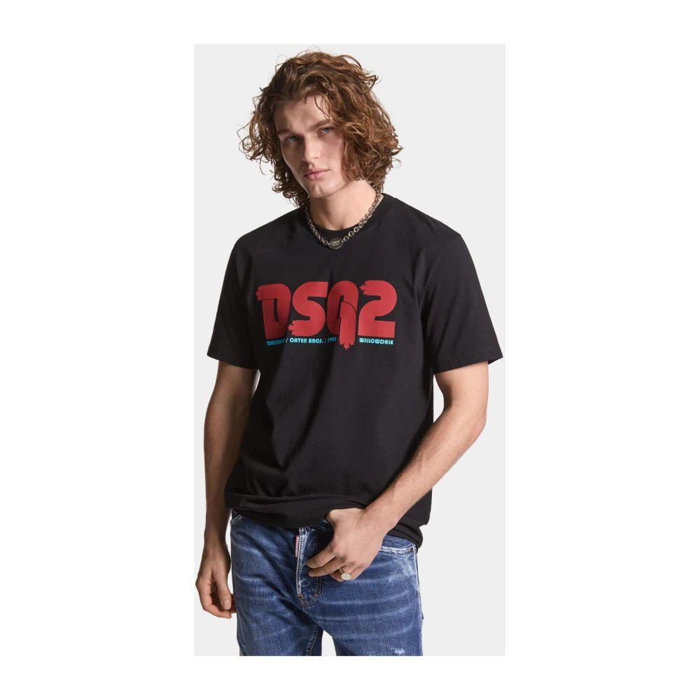 Dsquared2 Zwarte Regular Fit Tee Wintercollectie Black Heren