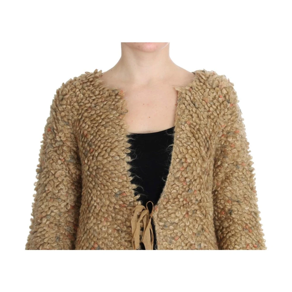 Pink Memories Beige Textuur Gebreide V-hals Vest Beige Dames