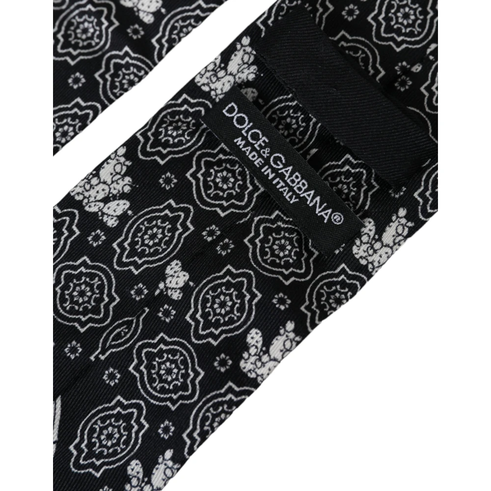Dolce & Gabbana Zwart patroon zijden stropdas met logo Black Heren