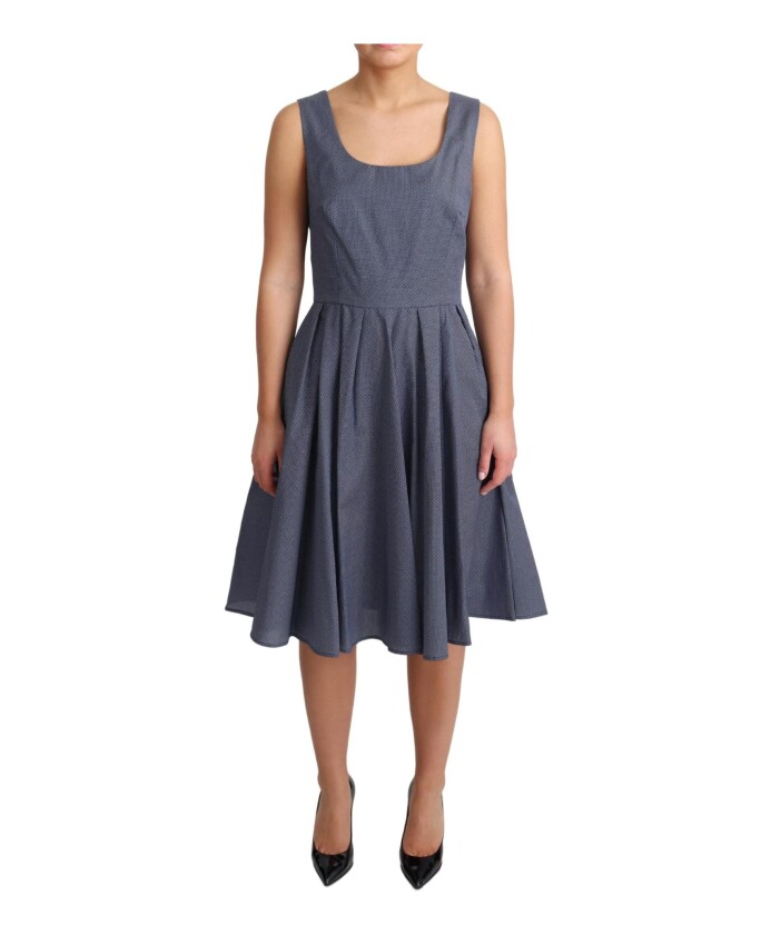 robe-bleue-a-line-en-coton-a-pois
