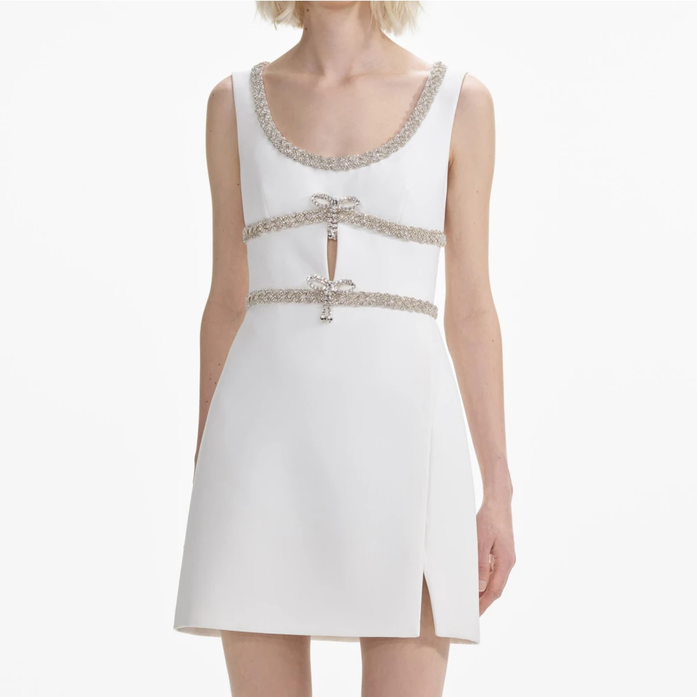 Self Portrait Witte Diamante Bow Trim Mini Jurk White Dames