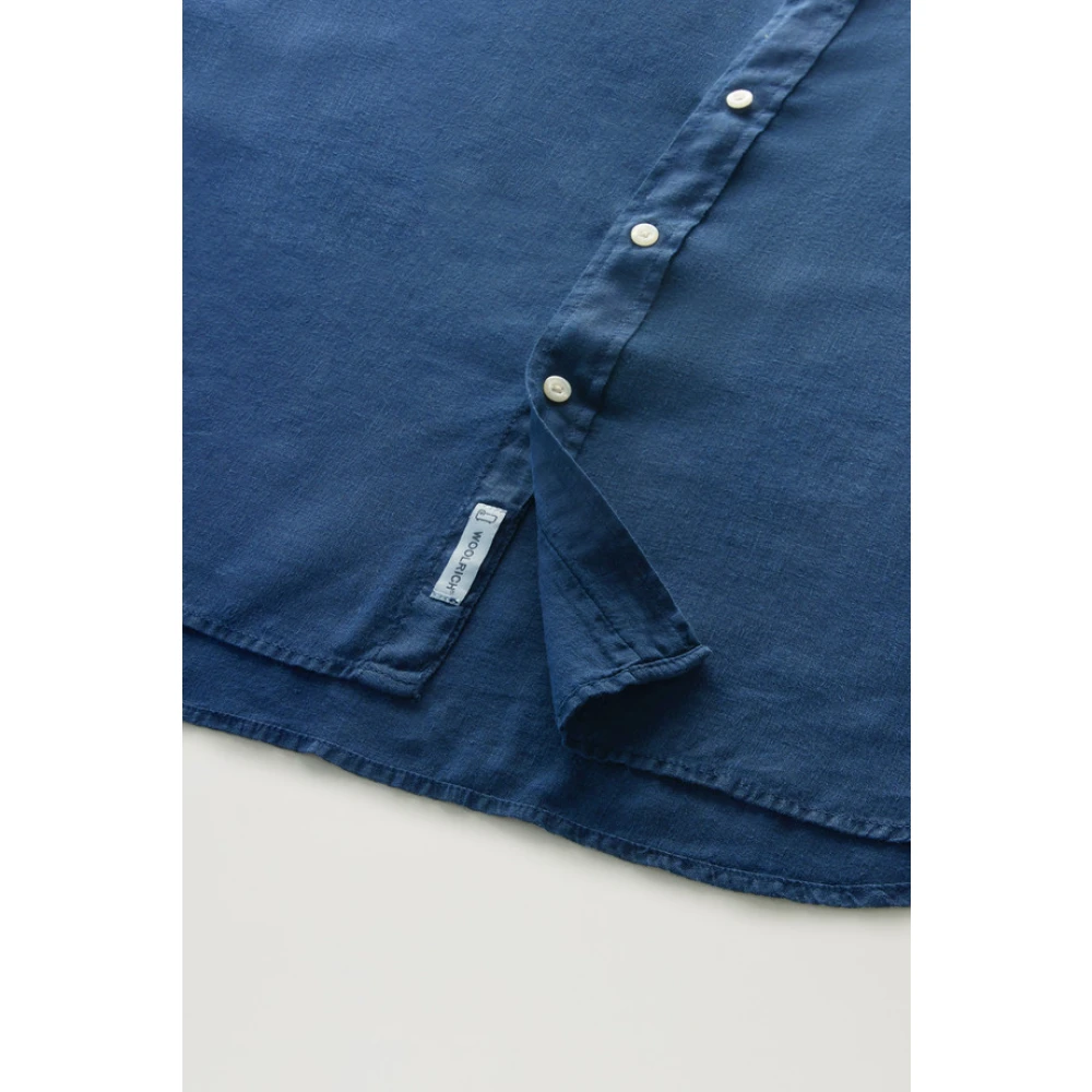 Woolrich Linnen Casual Overhemd Blue Heren