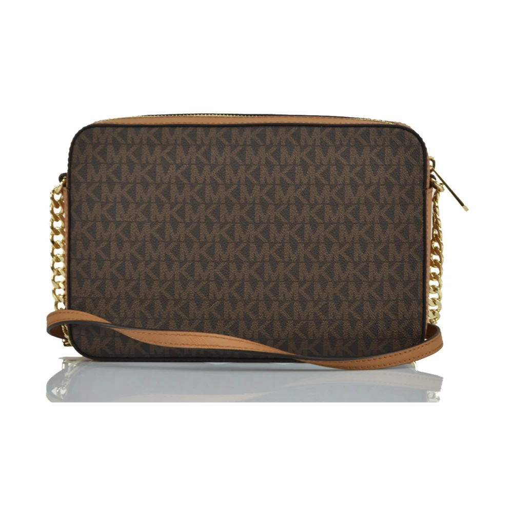 Michael Kors Bruine leren schoudertas met gouden accenten Brown Dames