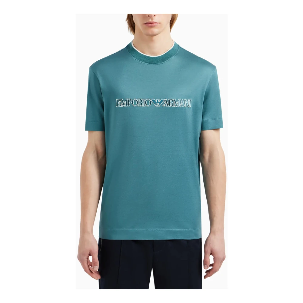 Emporio Armani Logo Geborduurde T-shirts en Polos Blue Heren
