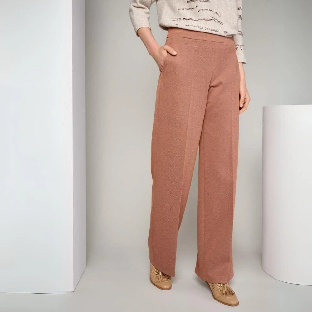 Marie Méro Wijde Kameelbroek Elastische Taille Rits Brown Dames