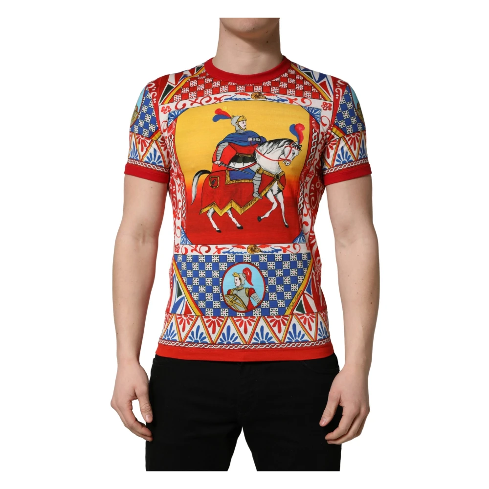 Dolce & Gabbana Men's Multicolor T-Shirts, Xs, Jersey T-Shirt With Carretto Patchwork Print