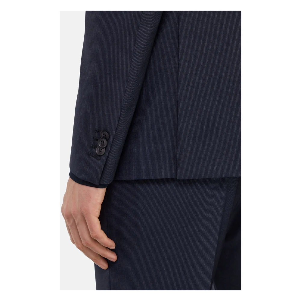 Boggi Milano Fijn Gestreept Stretch Wollen Pak Blue Heren