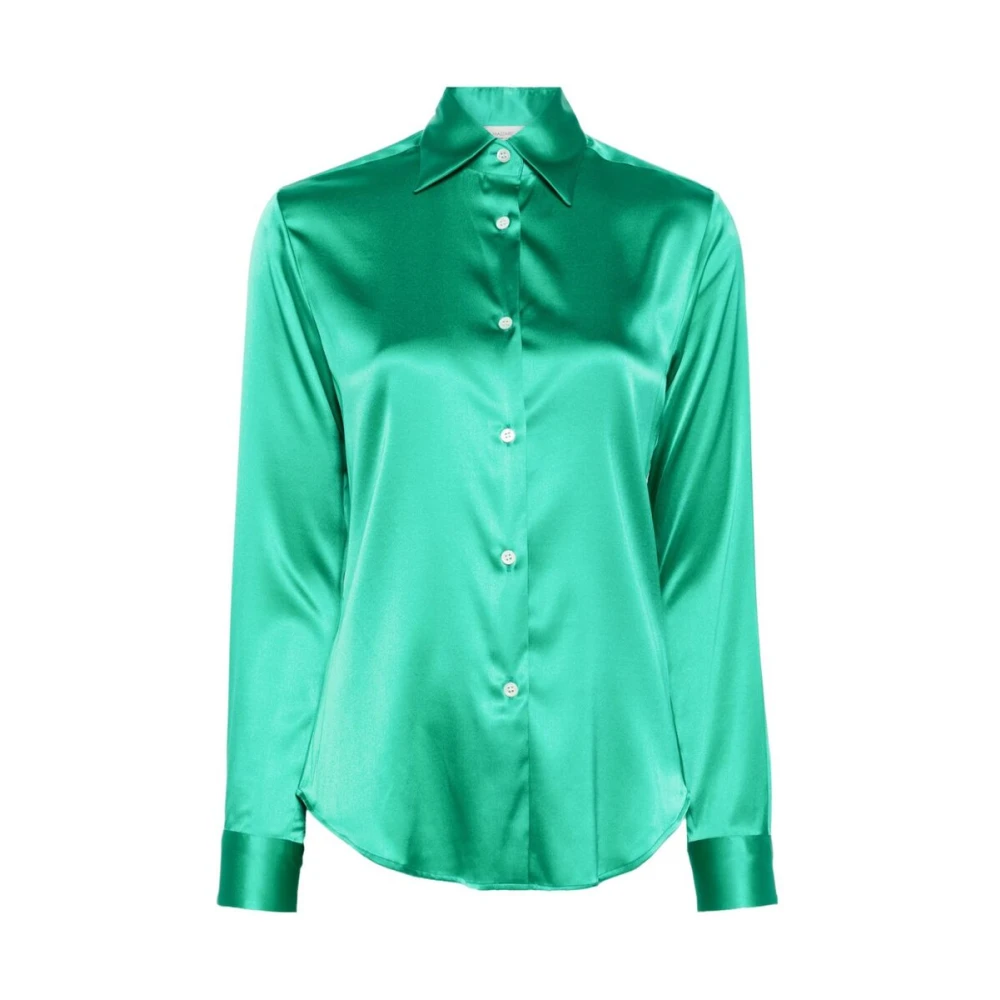 Mazzarelli Groene Zijde Blend Satijnen Overhemd Green Dames