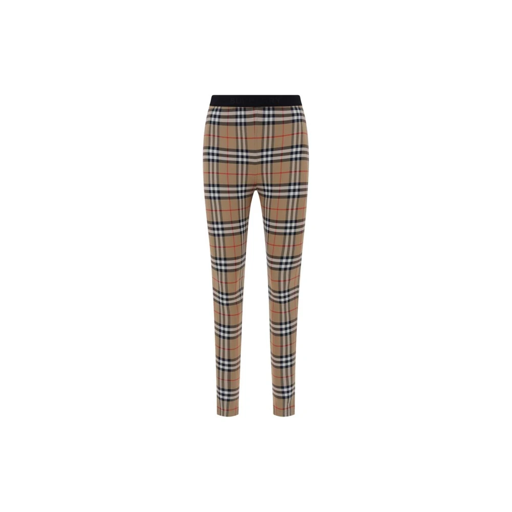 Burberry Women's Brown Check Pattern Slim Fit Leggings With Elastic Waistband - Leggings - S- Trousers