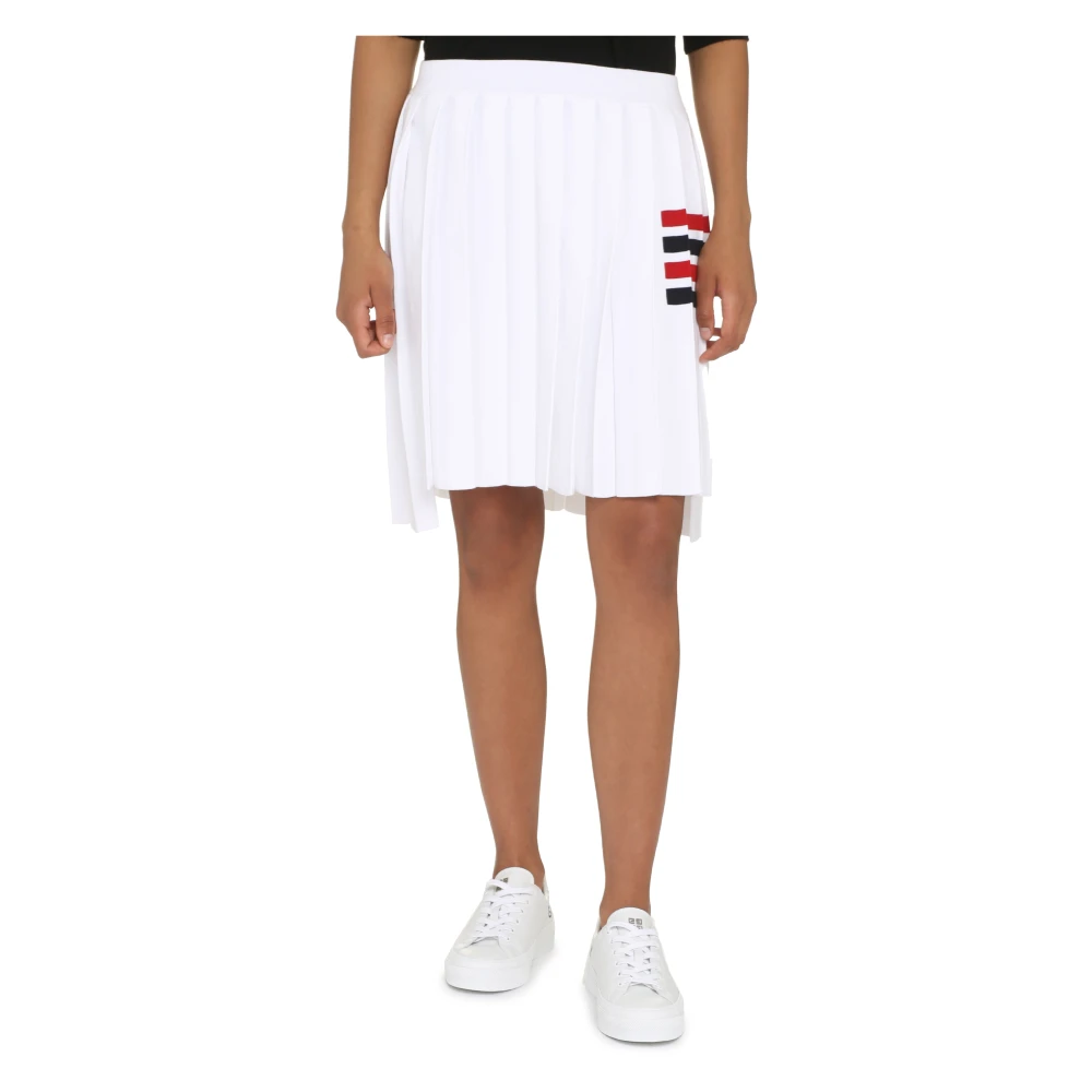 Thom Browne Geplooide Gebreide Rok met Tricolor Detail White Dames