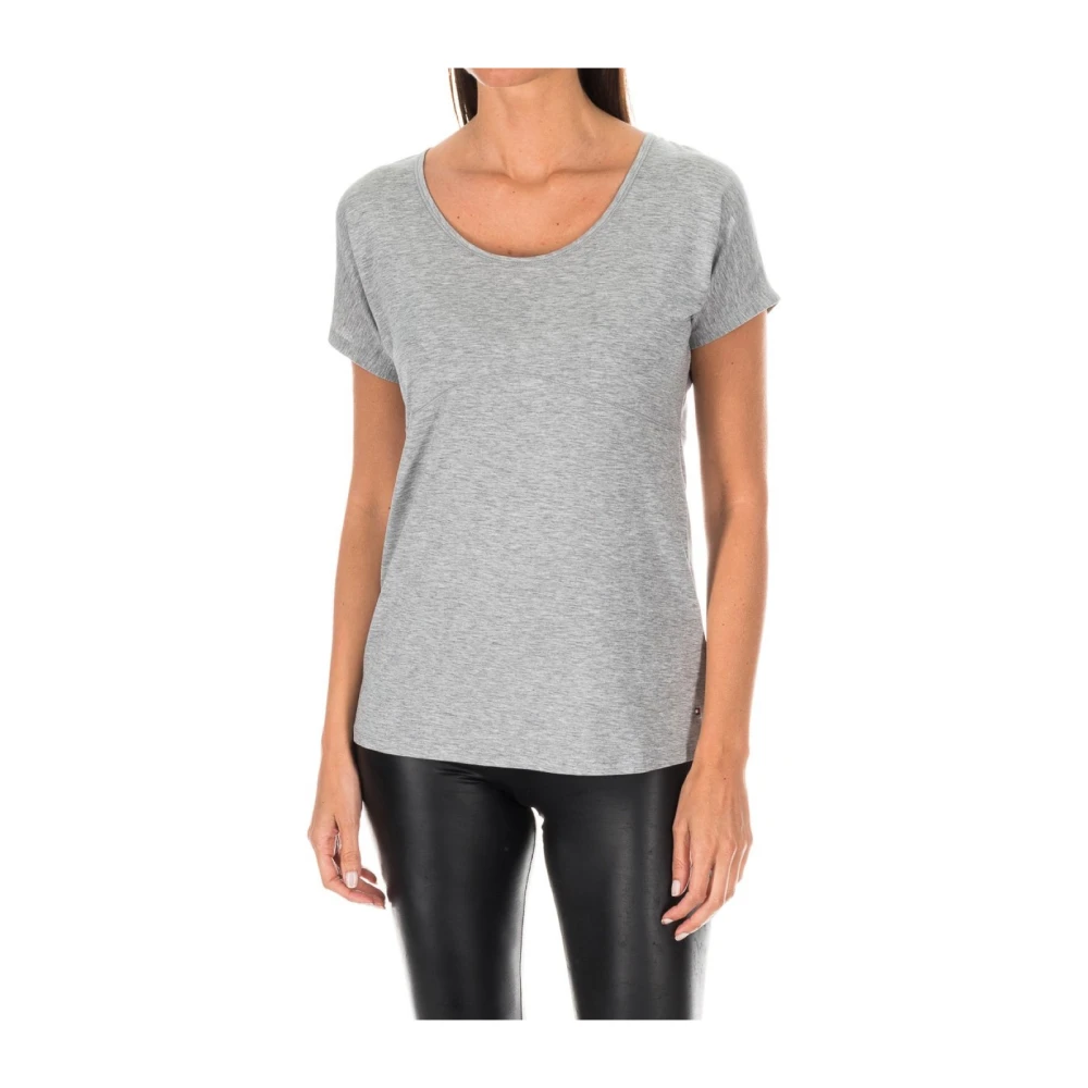 Tommy Hilfiger Women's Gray Short Sleeve T-Shirt With Ribbed Finish - T-Shirts - M - Tops