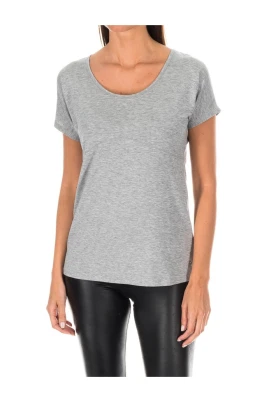 T-shirt med kort ärm och ribbstickad finish