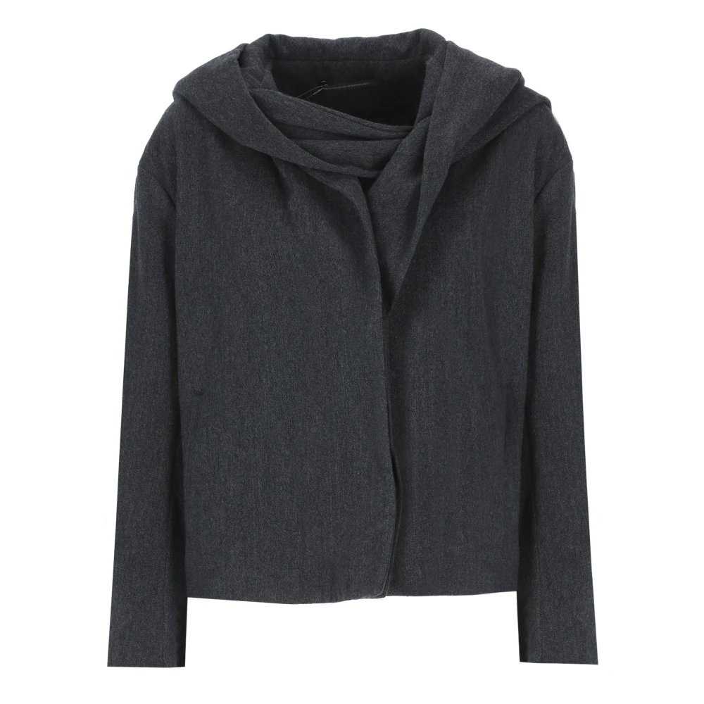 Y-3 Grijze wollen jas met capuchon en ruche Gray Dames