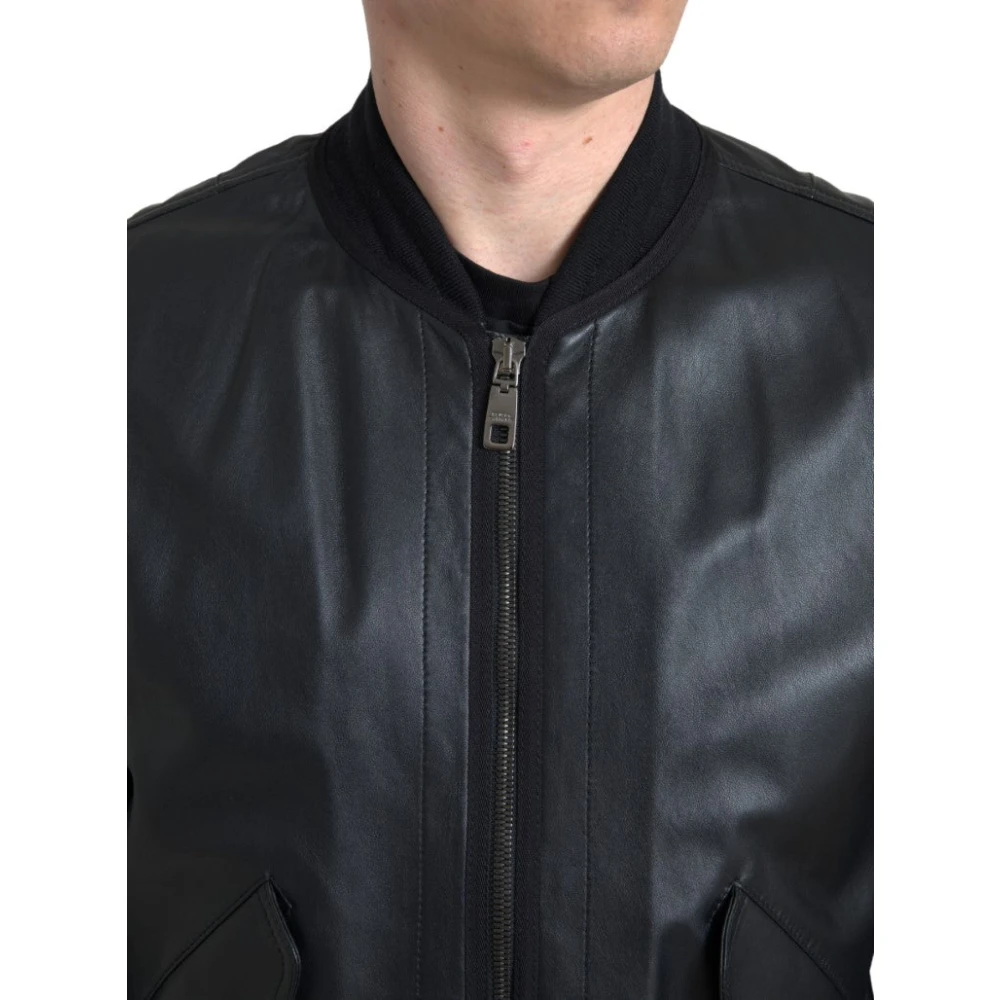 Dolce & Gabbana Elegante zwarte leren bomberjack Black Heren