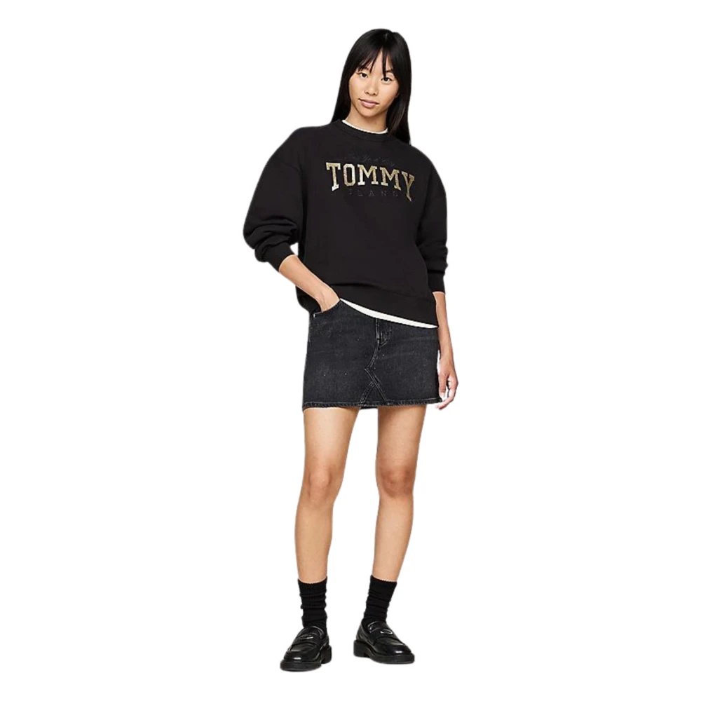 Tommy Hilfiger Zwarte Denim Minirok met Strass Details Black Dames