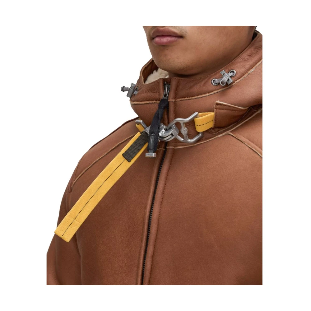 Parajumpers Bruine leren jas met schapenvacht Brown Heren