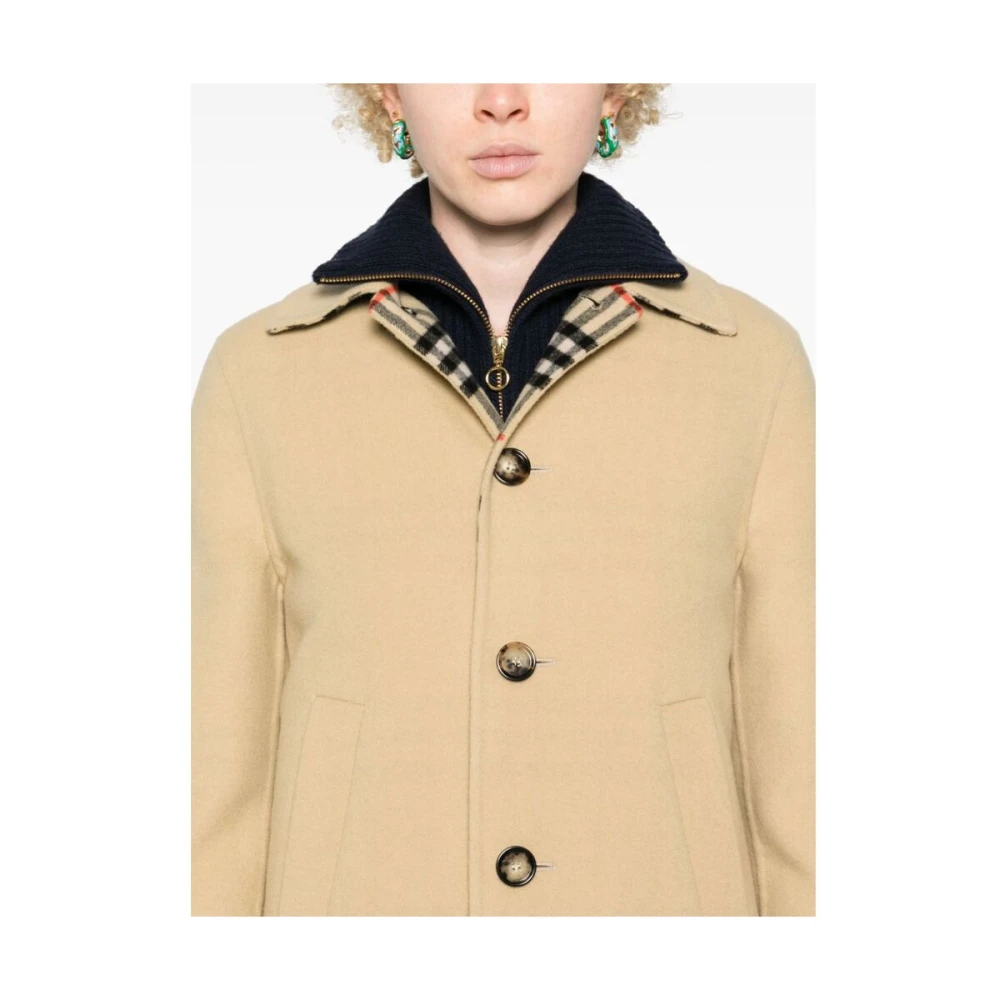 Burberry Beige Wollen Jas Vintage Check Voering Beige Dames