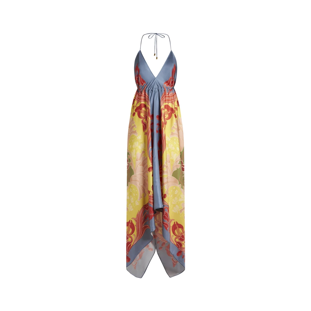 ETRO Gele Zijden Twill Asymmetrische Jurk Multicolor Dames