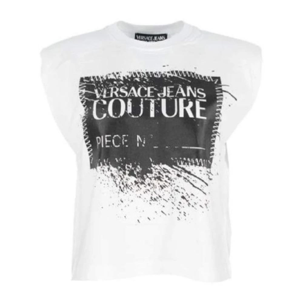 Versace Jeans Couture Logo Contrast Ärmlös T-shirt för Kvinnor White, Dam