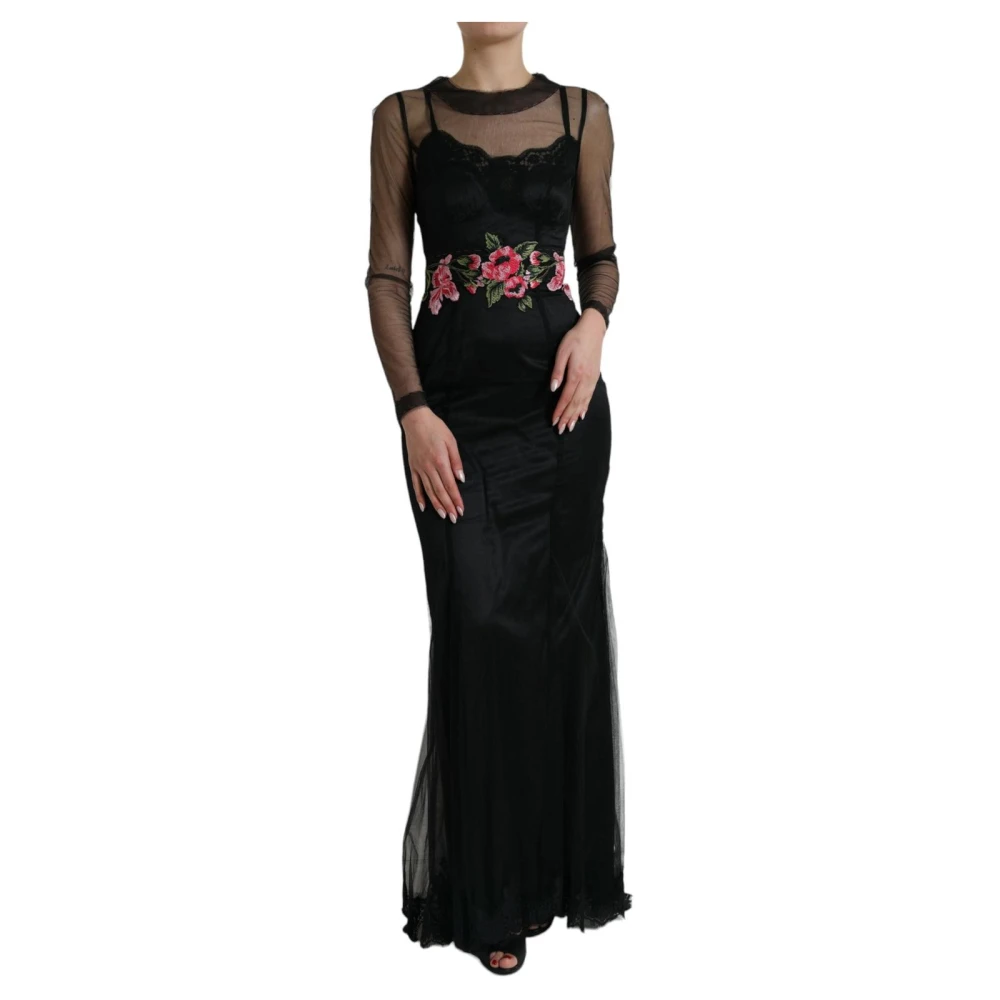 Dolce & Gabbana Women's Black Floral Embroidered Mesh Gown