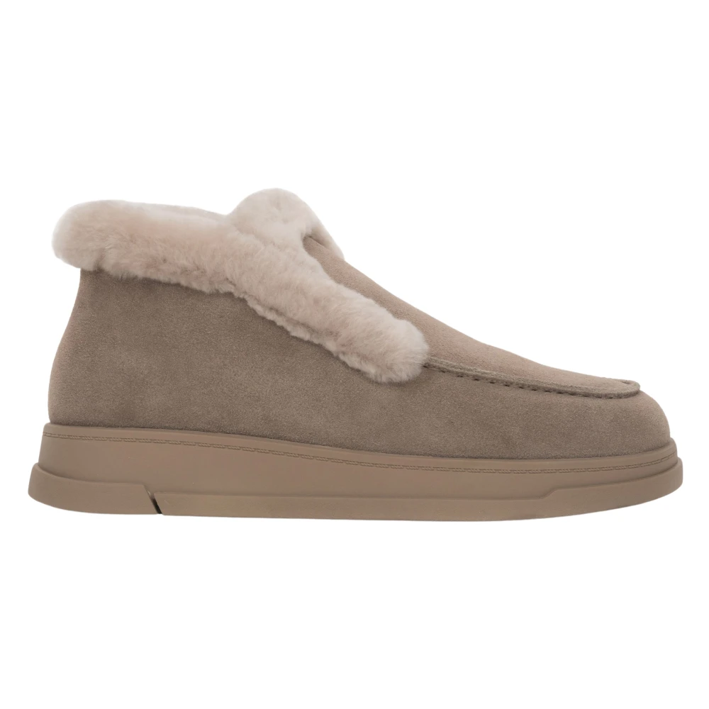 Estro Beige Winter Boots, Female, 7 Uk, High-Top Velour Loafers With Fur Lining