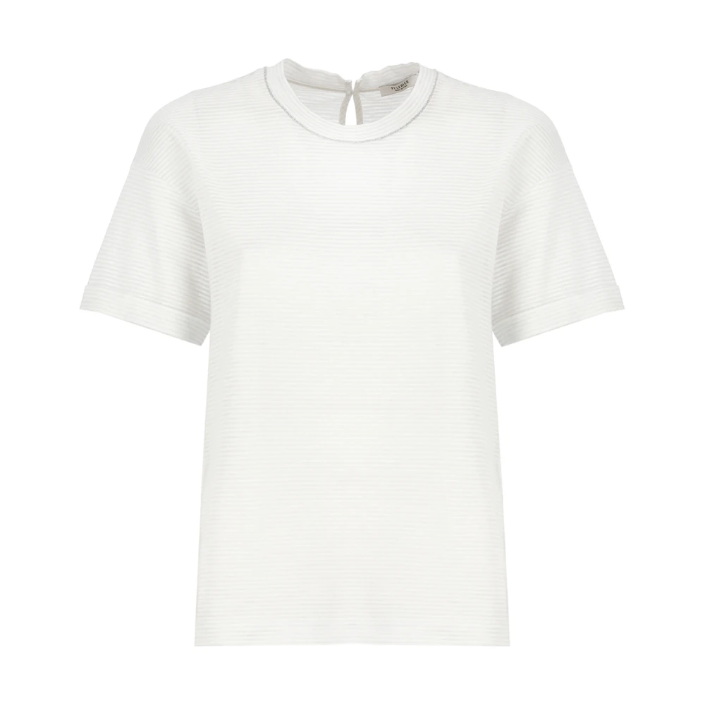 PESERICO Gestreept katoenen T-shirt met ronde hals White Dames