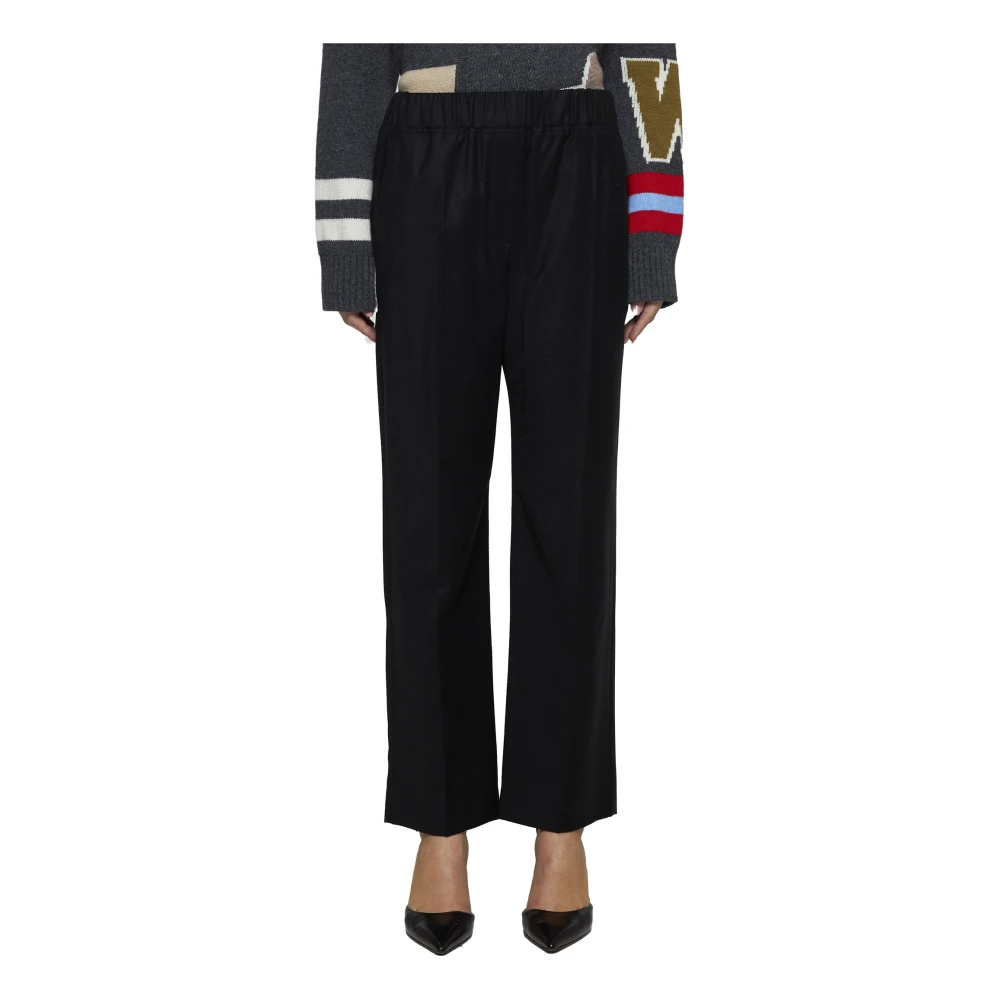 Max Mara Weekend Zwarte Wol Straight Leg Broek Black Dames