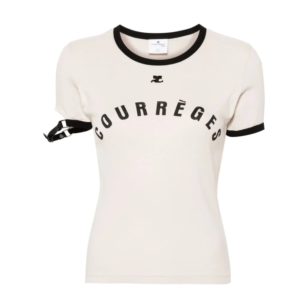 Courrèges Gesp Contrast Bedrukt T-Shirt Beige Dames