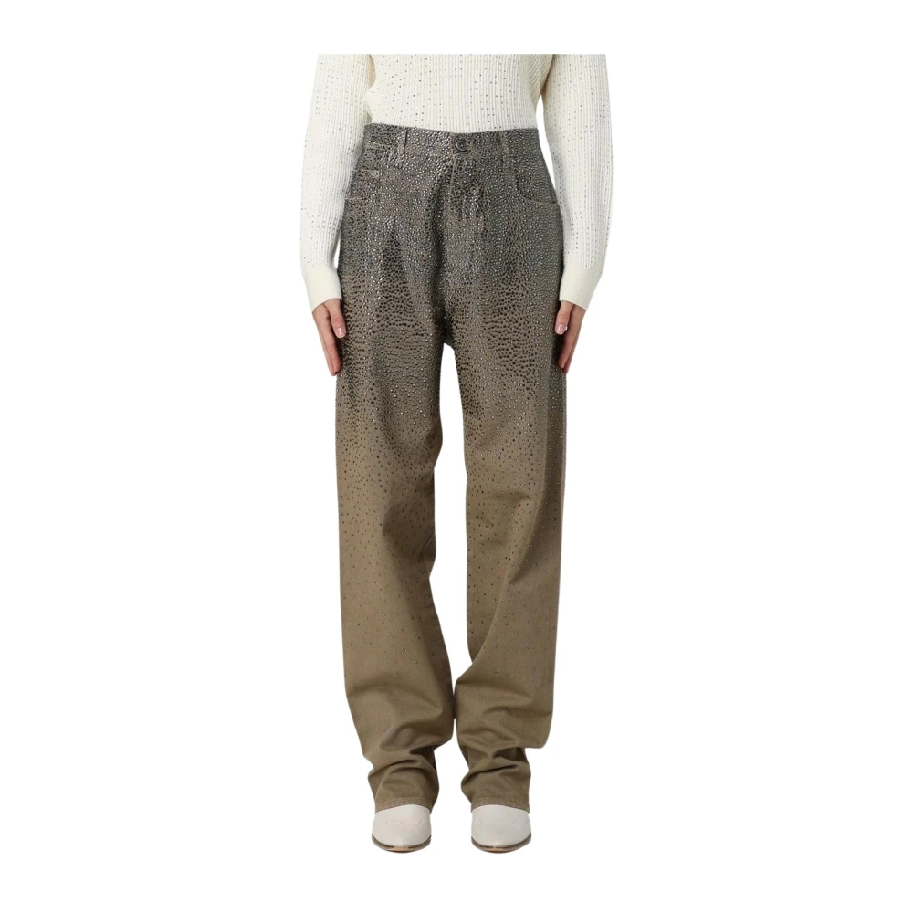 Golden Goose Women's Green/Golden Embellished Straight Leg Pants
