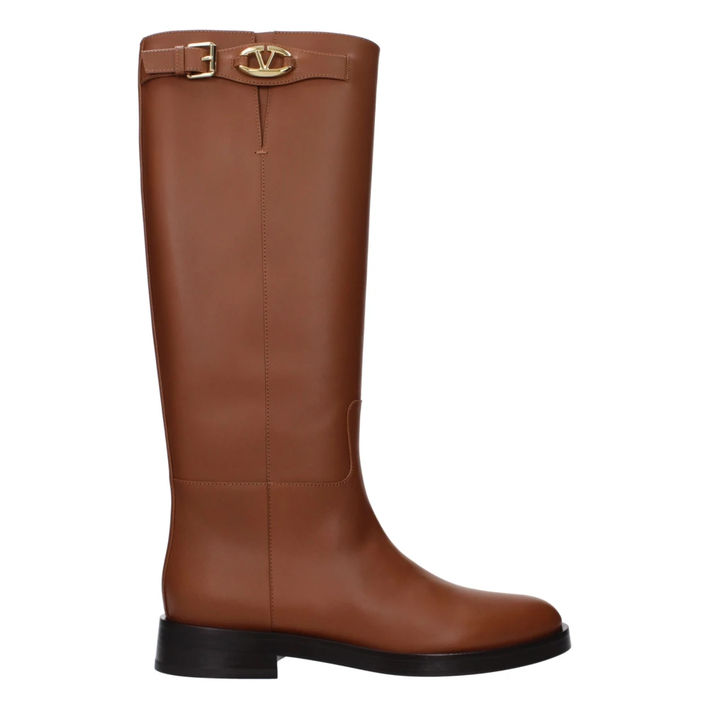 Valentino Garavani Women's Brown Leather Buckle Closure Boots