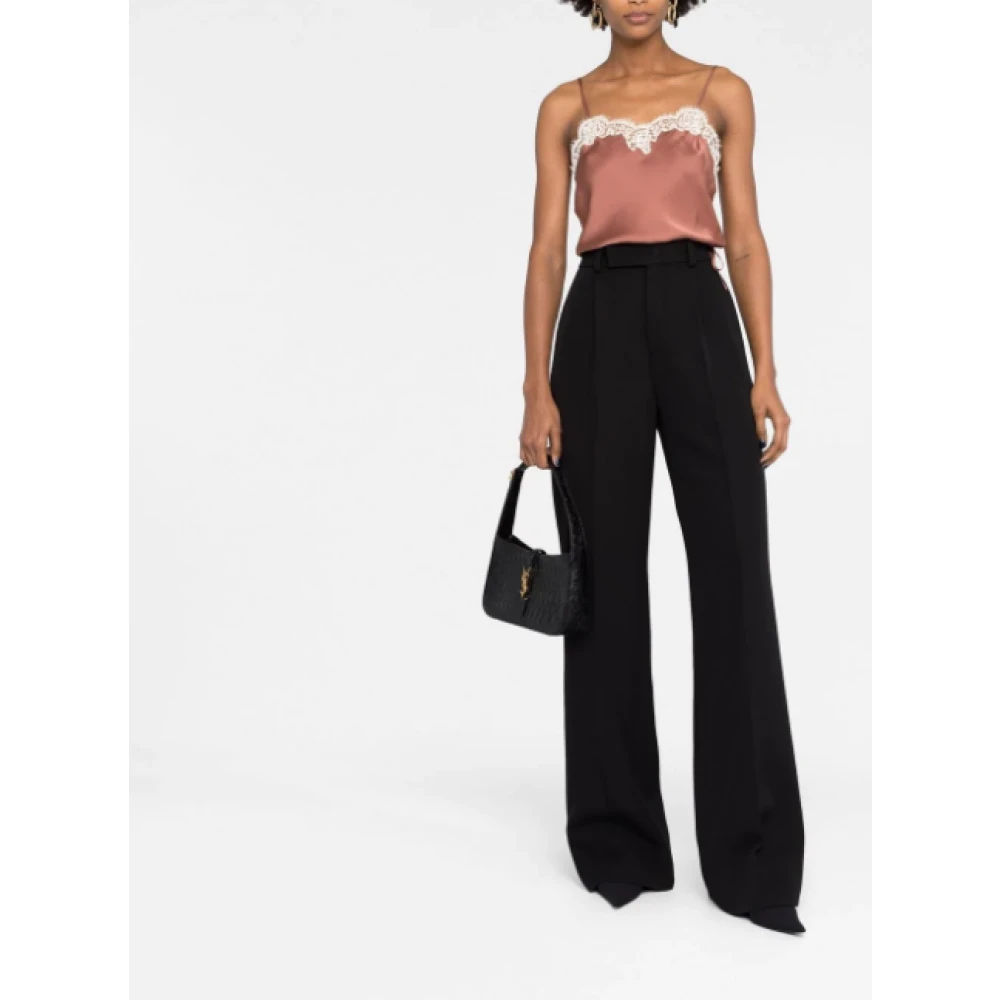 Saint Laurent Mouwtjesloze top met kanten rand Brown Dames
