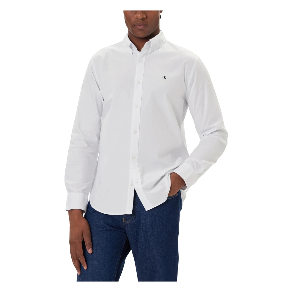 Calvin Klein Jeans Men's White Casual Shirts, M, Solid Oxford Classic Button-Down Shirt