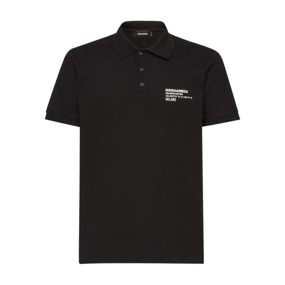 Dsquared2 Zwart Polo Kraag Logo Patch T-shirt Black Heren