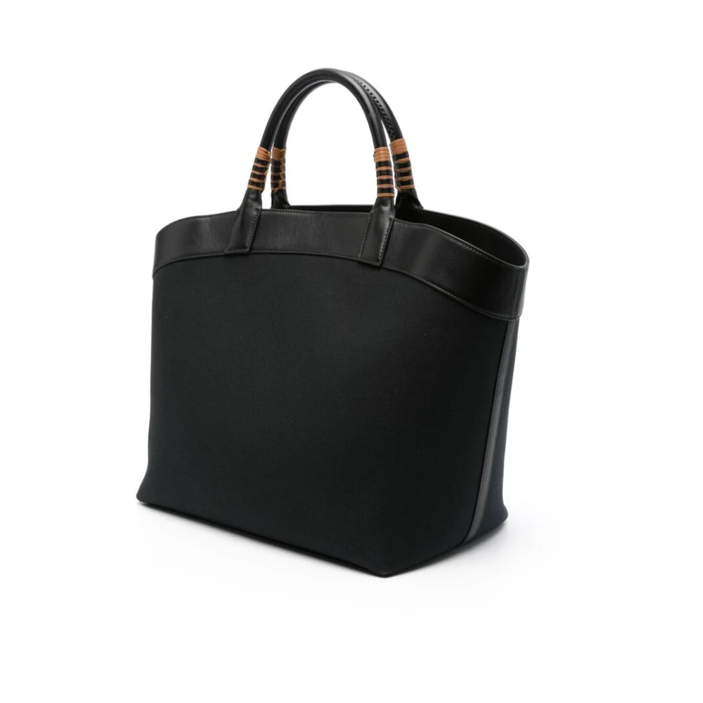 Savette Canvas Tote Tas met Leren Detail Black Dames