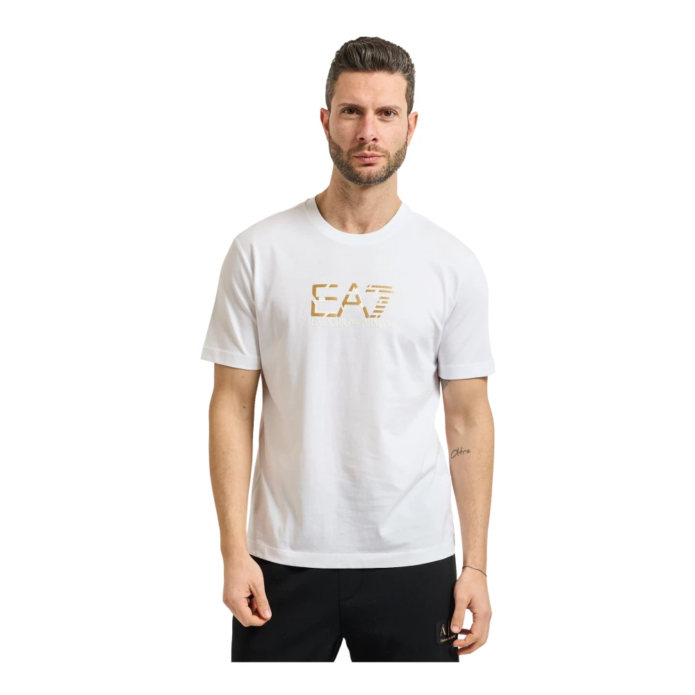 Emporio Armani Mannelijk Wit Premium Label Katoenen Jersey T-Shirt Met Ronde Hals