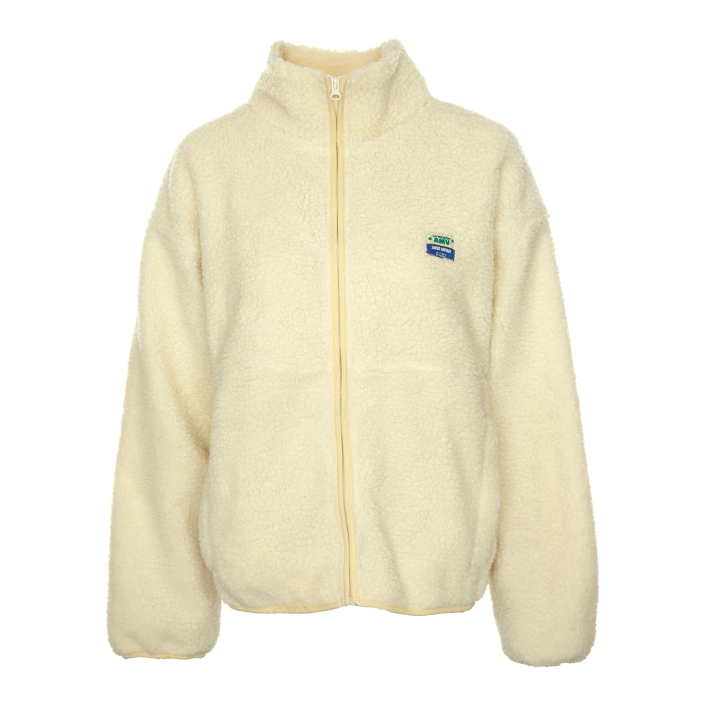 American vintage Gezellig Fleece Jack met Opstaande Kraag White Dames