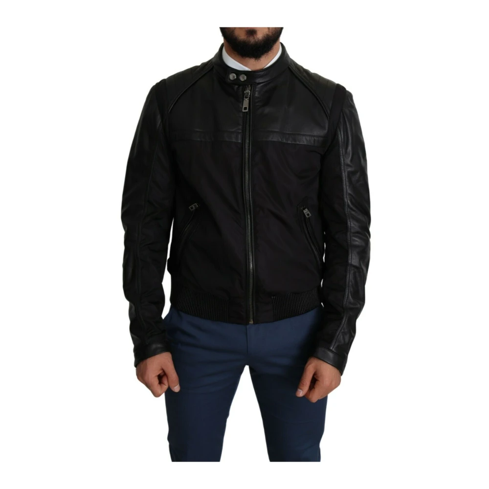 Dolce & Gabbana Men's Black Bomber Jackets, Xs, Ylon Full Zip Bomber Jacket