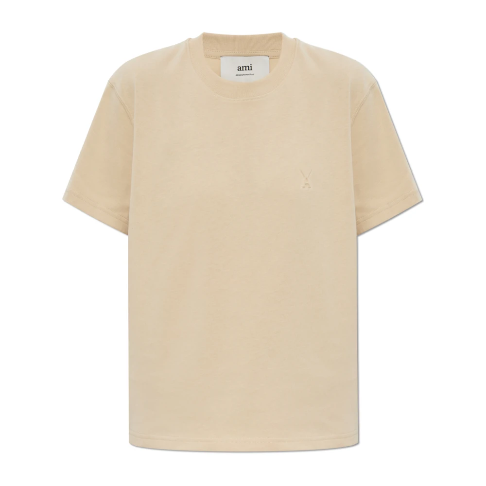 Ami Paris T-shirt med logotyp Beige, Dam