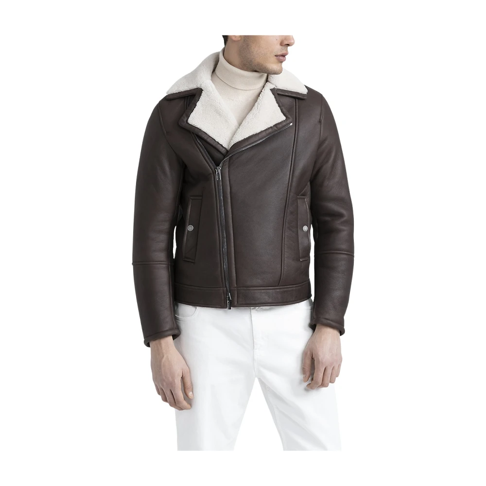 PESERICO Echt schapenleren motorjack Brown Heren